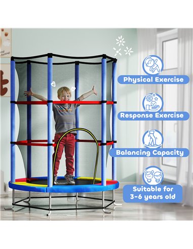 HOMCOM Kids Trampoline, with Enclosure Net, Steel Frame, for Ages 3-6 Years - MultiColoured