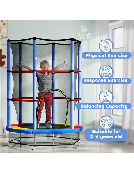 HOMCOM Kids Trampoline, with Enclosure Net, Steel Frame, for Ages 3-6 Years - MultiColoured - pic 153838 | FastDaddyshop