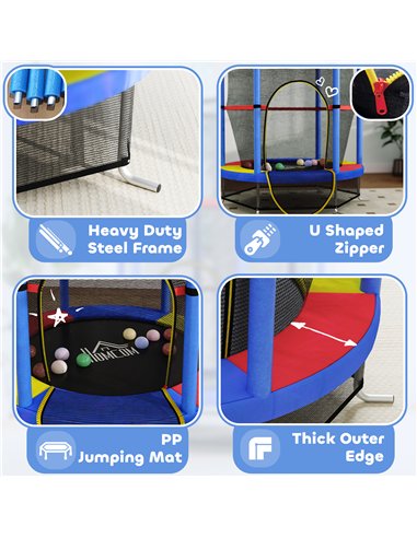 HOMCOM Kids Trampoline, with Enclosure Net, Steel Frame, for Ages 3-6 Years - MultiColoured