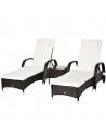 Outsunny Set of Two Rattan Sun Loungers with Side Table, Brown