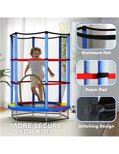 HOMCOM Kids Trampoline, with Enclosure Net, Steel Frame, for Ages 3-6 Years - MultiColoured