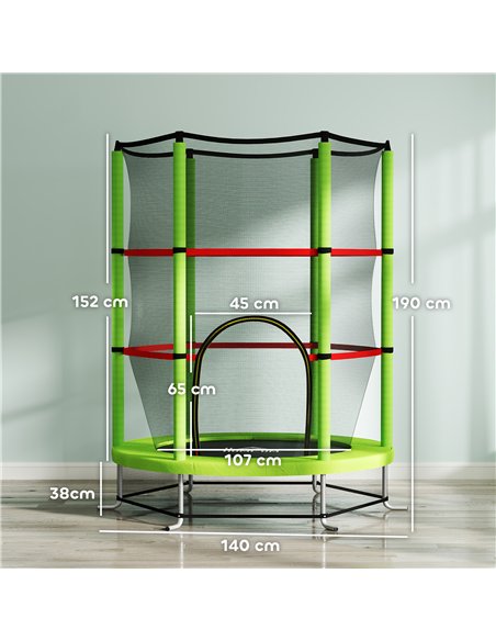 HOMCOM Kids Trampoline, with Enclosure Net, Steel Frame, for Ages 3-6 Years - Green - pic 153846 | FastDaddyshop