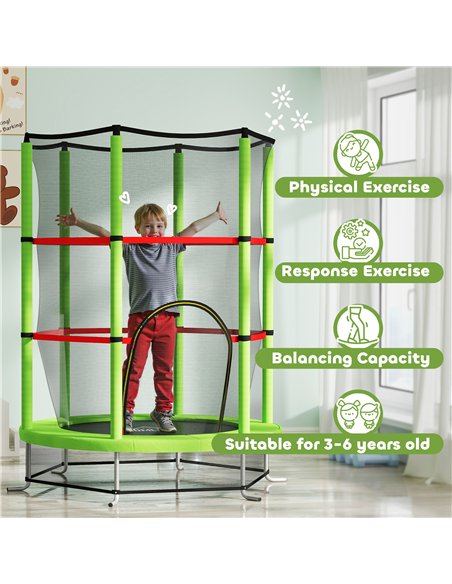 HOMCOM Kids Trampoline, with Enclosure Net, Steel Frame, for Ages 3-6 Years - Green - pic 153847 | FastDaddyshop