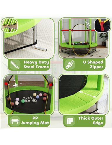 HOMCOM Kids Trampoline, with Enclosure Net, Steel Frame, for Ages 3-6 Years - Green