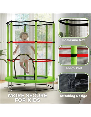 HOMCOM Kids Trampoline, with Enclosure Net, Steel Frame, for Ages 3-6 Years - Green
