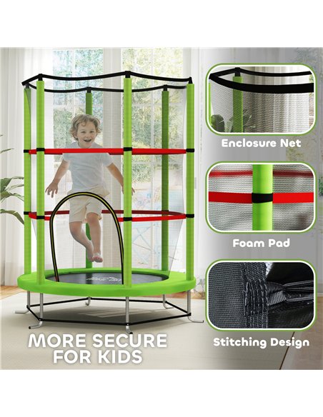 HOMCOM Kids Trampoline, with Enclosure Net, Steel Frame, for Ages 3-6 Years - Green - pic 153849 | FastDaddyshop