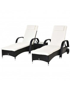 Outsunny Set of Two Rattan Sun Loungers with Side Table, Black