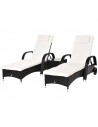 Outsunny Set of Two Rattan Sun Loungers with Side Table, Black