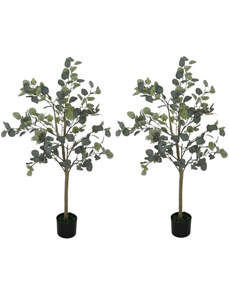 HOMCOM Set of 2 Decorative Artificial Plants, 4ft/ 120cm Silk Eucalyptus Trees with 230 Silver Dollar Leaves in Pot, Fake Plants - pic 153853 | FastDaddyshop
