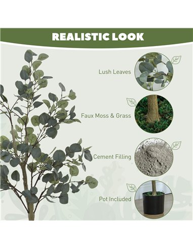 HOMCOM Set of 2 Decorative Artificial Plants, 4ft/ 120cm Silk Eucalyptus Trees with 230 Silver Dollar Leaves in Pot, Fake Plants