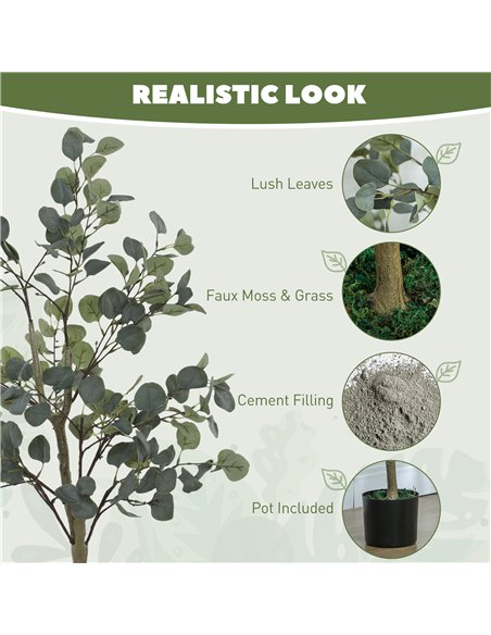 HOMCOM Set of 2 Decorative Artificial Plants, 4ft/ 120cm Silk Eucalyptus Trees with 230 Silver Dollar Leaves in Pot, Fake Plants - pic 153856 | FastDaddyshop