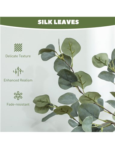 HOMCOM Set of 2 Decorative Artificial Plants, 4ft/ 120cm Silk Eucalyptus Trees with 230 Silver Dollar Leaves in Pot, Fake Plants