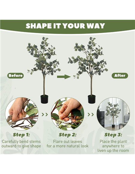 HOMCOM Set of 2 Decorative Artificial Plants, 4ft/ 120cm Silk Eucalyptus Trees with 230 Silver Dollar Leaves in Pot, Fake Plants - pic 153858 | FastDaddyshop