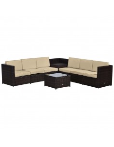 Outsunny 6-Seater Rattan Sofa Furniture Set with Cushions, Steel Frame, Brown