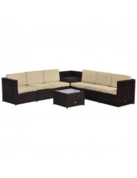 Outsunny 6-Seater Rattan Sofa Furniture Set with Cushions, Steel Frame, Brown - pic 15386 | FastDaddyshop