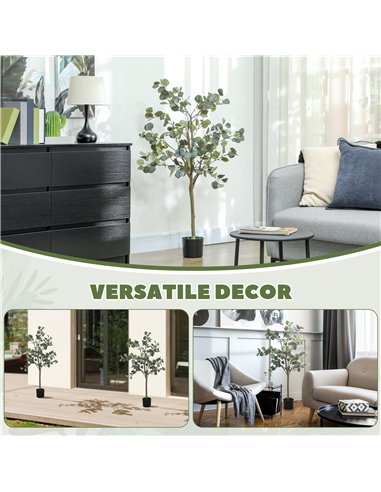 HOMCOM Set of 2 Decorative Artificial Plants, 4ft/ 120cm Silk Eucalyptus Trees with 230 Silver Dollar Leaves in Pot, Fake Plants