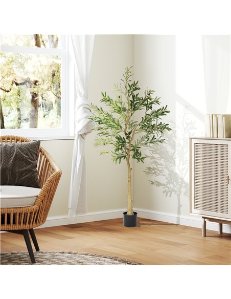 HOMCOM 5ft/ 150cm Decorative Artificial Plant, Silk Olive Tree with 720 Leaves and 32 Olive Fruits in Pot, Fake Plant for Home,  - pic 153872 | FastDaddyshop
