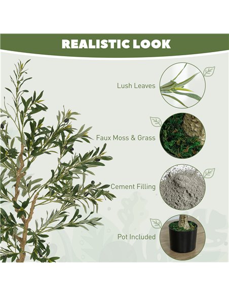 HOMCOM 5ft/ 150cm Decorative Artificial Plant, Silk Olive Tree with 720 Leaves and 32 Olive Fruits in Pot, Fake Plant for Home,  - pic 153874 | FastDaddyshop