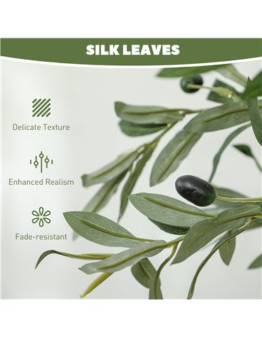 HOMCOM 5ft/ 150cm Decorative Artificial Plant, Silk Olive Tree with 720 Leaves and 32 Olive Fruits in Pot, Fake Plant for Home, 