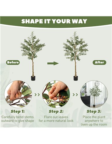 HOMCOM 5ft/ 150cm Decorative Artificial Plant, Silk Olive Tree with 720 Leaves and 32 Olive Fruits in Pot, Fake Plant for Home, 