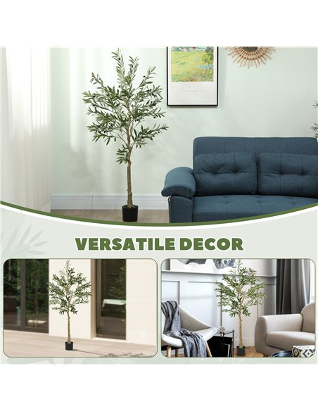 HOMCOM 5ft/ 150cm Decorative Artificial Plant, Silk Olive Tree with 720 Leaves and 32 Olive Fruits in Pot, Fake Plant for Home,  - pic 153878 | FastDaddyshop