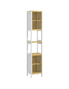 HOMCOM Bamboo-Blend Retro Cut-Out Tall Bathroom Storage Unit