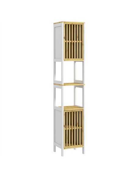 HOMCOM Bamboo-Blend Retro Cut-Out Tall Bathroom Storage Unit - pic 153898 | FastDaddyshop