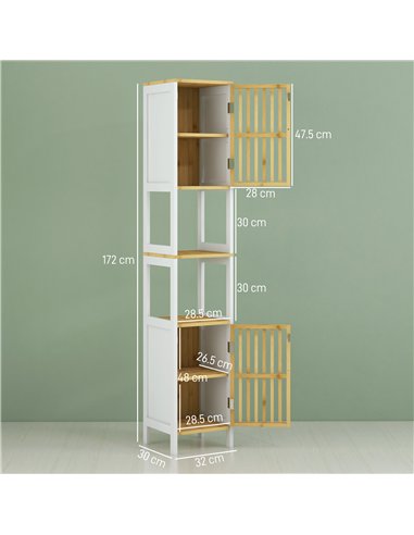 HOMCOM Bamboo-Blend Retro Cut-Out Tall Bathroom Storage Unit