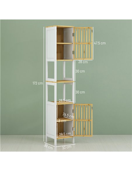 HOMCOM Bamboo-Blend Retro Cut-Out Tall Bathroom Storage Unit - pic 153900 | FastDaddyshop