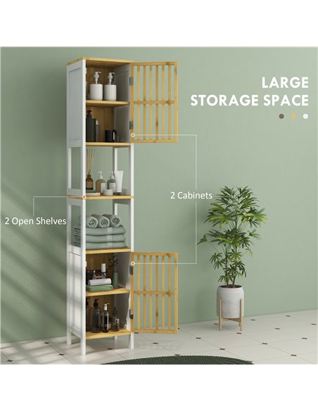 HOMCOM Bamboo-Blend Retro Cut-Out Tall Bathroom Storage Unit - pic 153901 | FastDaddyshop