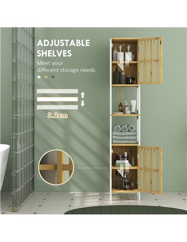 HOMCOM Bamboo-Blend Retro Cut-Out Tall Bathroom Storage Unit