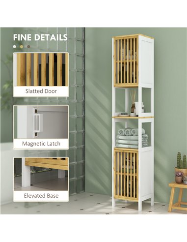HOMCOM Bamboo-Blend Retro Cut-Out Tall Bathroom Storage Unit