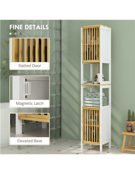 HOMCOM Bamboo-Blend Retro Cut-Out Tall Bathroom Storage Unit - pic 153904 | FastDaddyshop