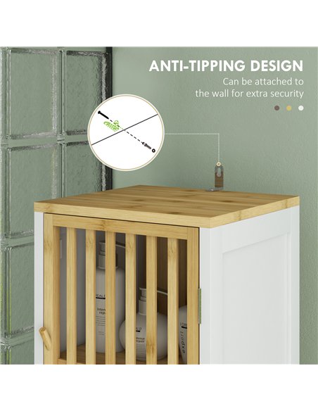 HOMCOM Bamboo-Blend Retro Cut-Out Tall Bathroom Storage Unit - pic 153905 | FastDaddyshop