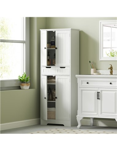 HOMCOM Tall Bathroom Cabinet, Freestanding Storage Cupboard, Bathroom Storage Cabinet with Drawer, Adjustable Shelf and Doors, 6