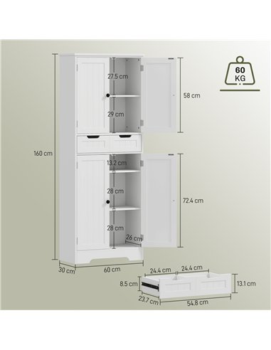 HOMCOM Tall Bathroom Cabinet, Freestanding Storage Cupboard, Bathroom Storage Cabinet with Drawer, Adjustable Shelf and Doors, 6