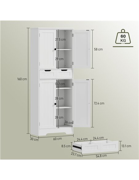 HOMCOM Tall Bathroom Cabinet, Freestanding Storage Cupboard, Bathroom Storage Cabinet with Drawer, Adjustable Shelf and Doors, 6 - pic 153909 | FastDaddyshop