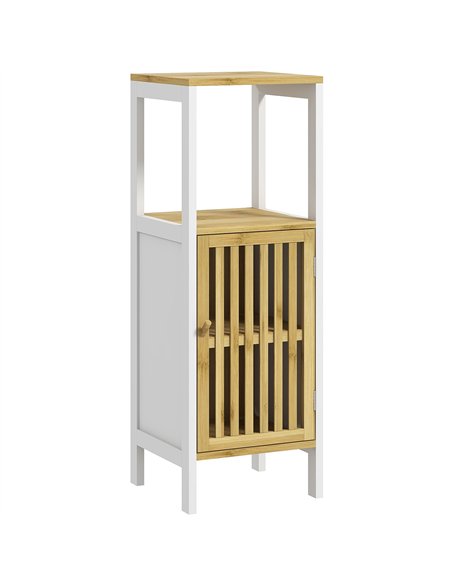 HOMCOM Bamboo-Blend Retro Cut-Out Bathroom Storage Unit, with Cupboard - pic 153916 | FastDaddyshop