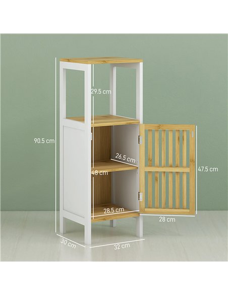 HOMCOM Bamboo-Blend Retro Cut-Out Bathroom Storage Unit, with Cupboard - pic 153918 | FastDaddyshop