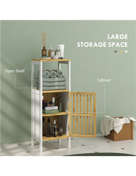 HOMCOM Bamboo-Blend Retro Cut-Out Bathroom Storage Unit, with Cupboard - pic 153919 | FastDaddyshop