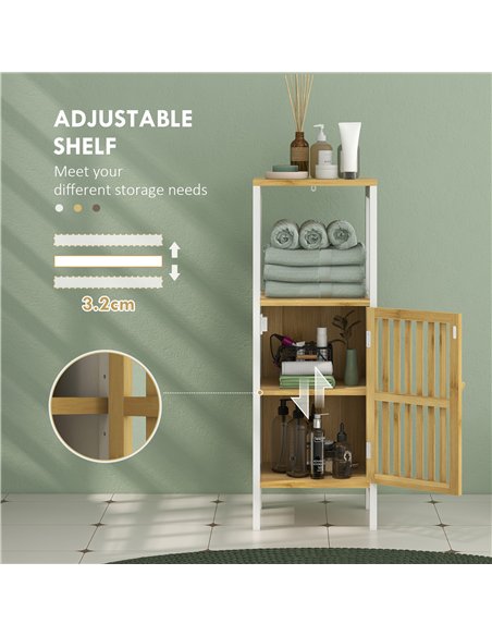 HOMCOM Bamboo-Blend Retro Cut-Out Bathroom Storage Unit, with Cupboard - pic 153921 | FastDaddyshop