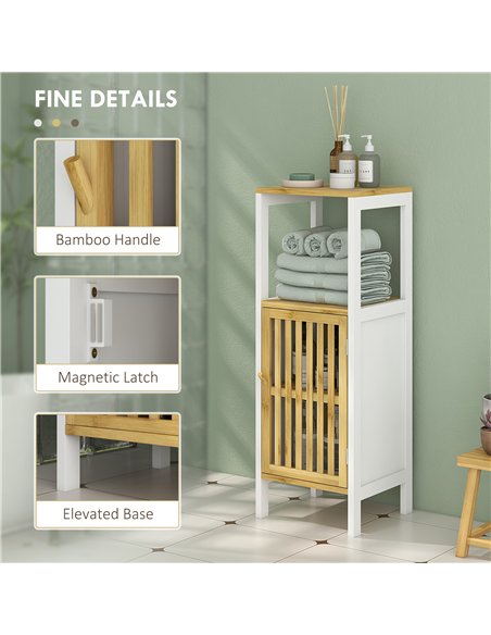 HOMCOM Bamboo-Blend Retro Cut-Out Bathroom Storage Unit, with Cupboard - pic 153922 | FastDaddyshop