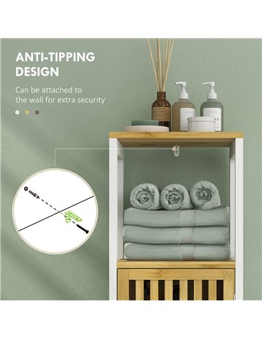 HOMCOM Bamboo-Blend Retro Cut-Out Bathroom Storage Unit, with Cupboard