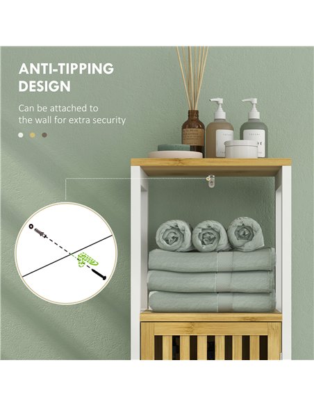 HOMCOM Bamboo-Blend Retro Cut-Out Bathroom Storage Unit, with Cupboard - pic 153923 | FastDaddyshop