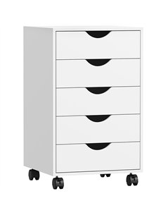 HOMCOM 5 Drawer Mobile Filing Cabinet, Vertical File Cabinet, Modern Rolling Office Storage Organizer Cupboard, White