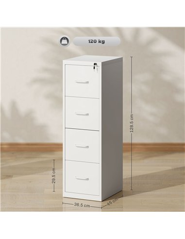 HOMCOM Four-Drawer Modern Steel Filing Cabinet - White