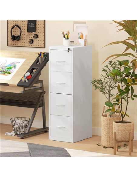 HOMCOM Four-Drawer Modern Steel Filing Cabinet - White - pic 153940 | FastDaddyshop