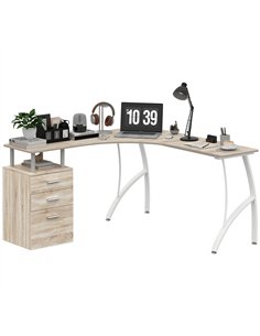 HOMCOM L-Shaped Computer Desk Table with Storage Drawer, Home Office Desk Corner Industrial Style Workstation for A4 Files 143.5