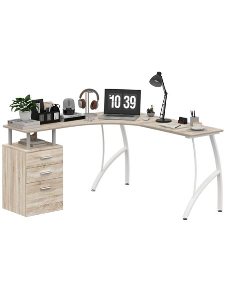 HOMCOM L-Shaped Computer Desk Table with Storage Drawer, Home Office Desk Corner Industrial Style Workstation for A4 Files 143.5 - pic 153943 | FastDaddyshop