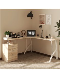 HOMCOM L-Shaped Computer Desk Table with Storage Drawer, Home Office Desk Corner Industrial Style Workstation for A4 Files 143.5 2